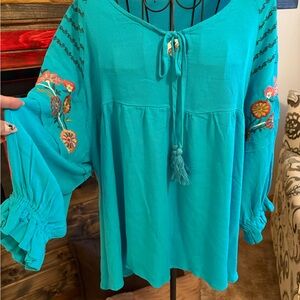 Teal Embroidered Women's Top
